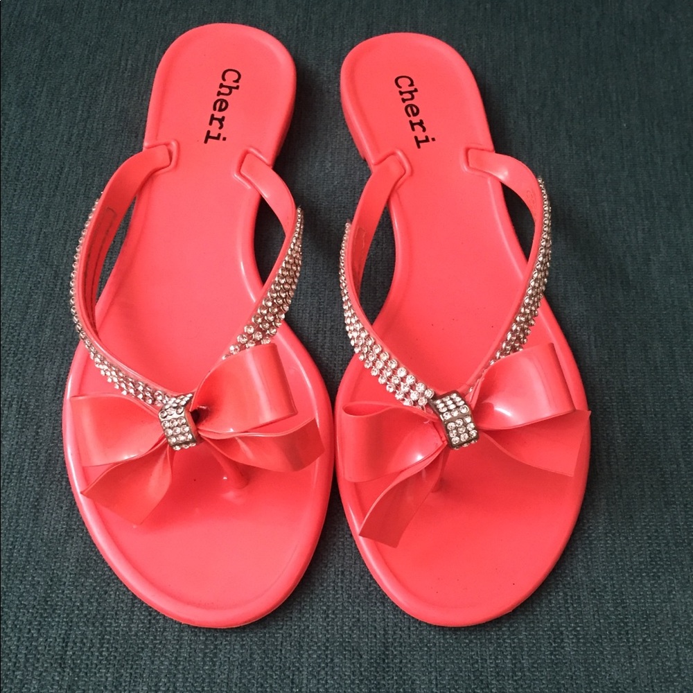 Coral jelly flip flops size 8